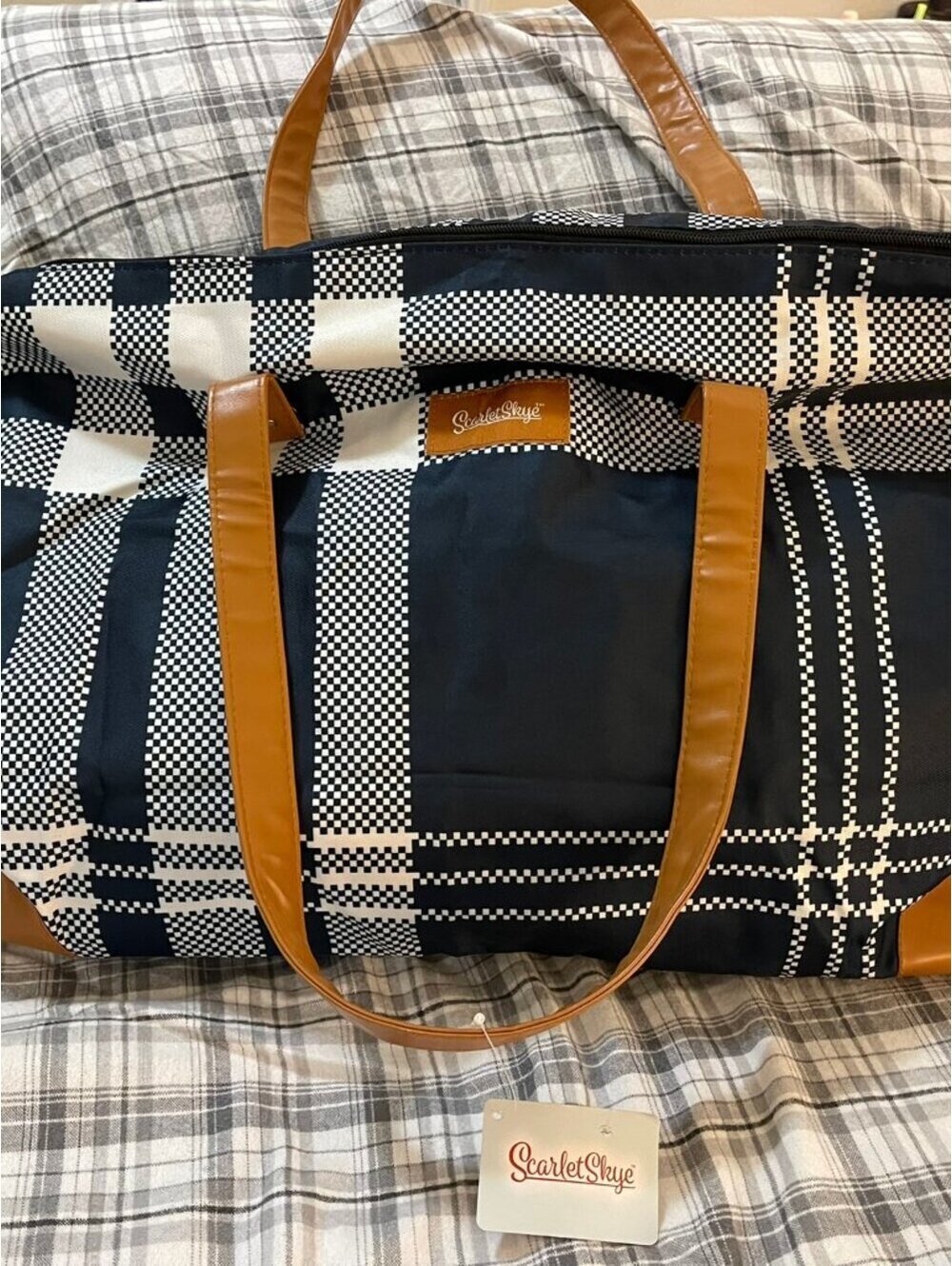 New With Tags | Scarlet Skye Navy Plaid Weekender Tote Bag | Large Travel Bag